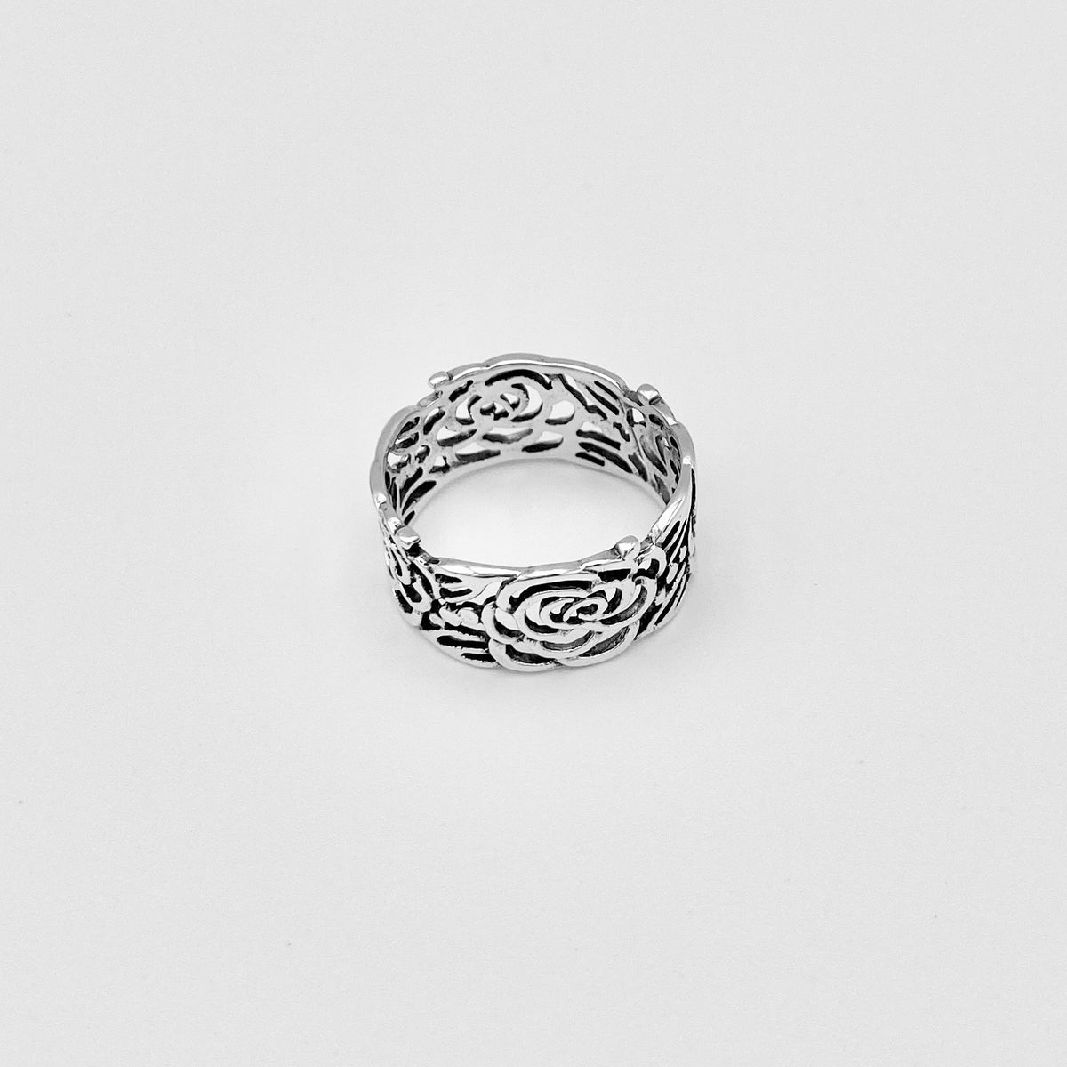 925 Sterling Silver Eternity Flower Band Ring | Statement Rose Floral Silver Rings