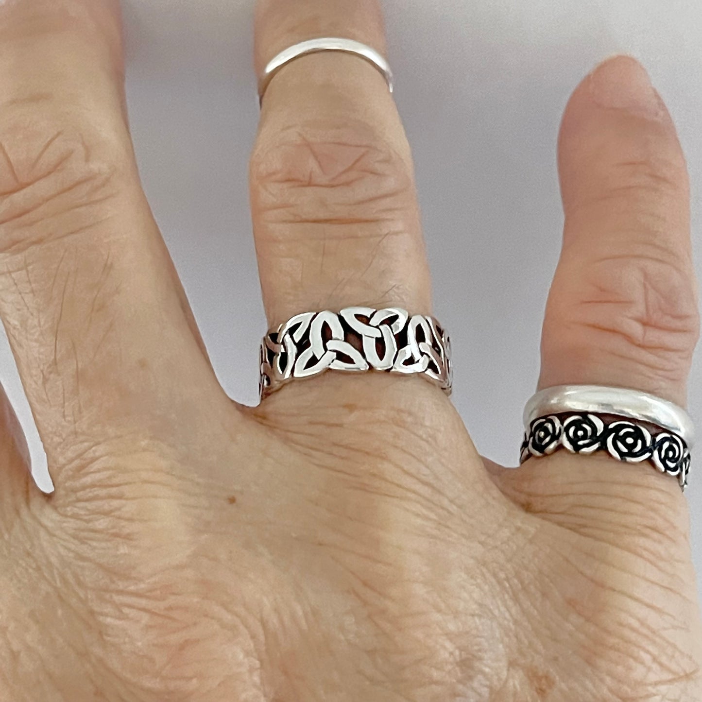 Sterling Silver Unisex Eternity Triquetra Band Ring, Celtic Silver Rings, Wedding Bands