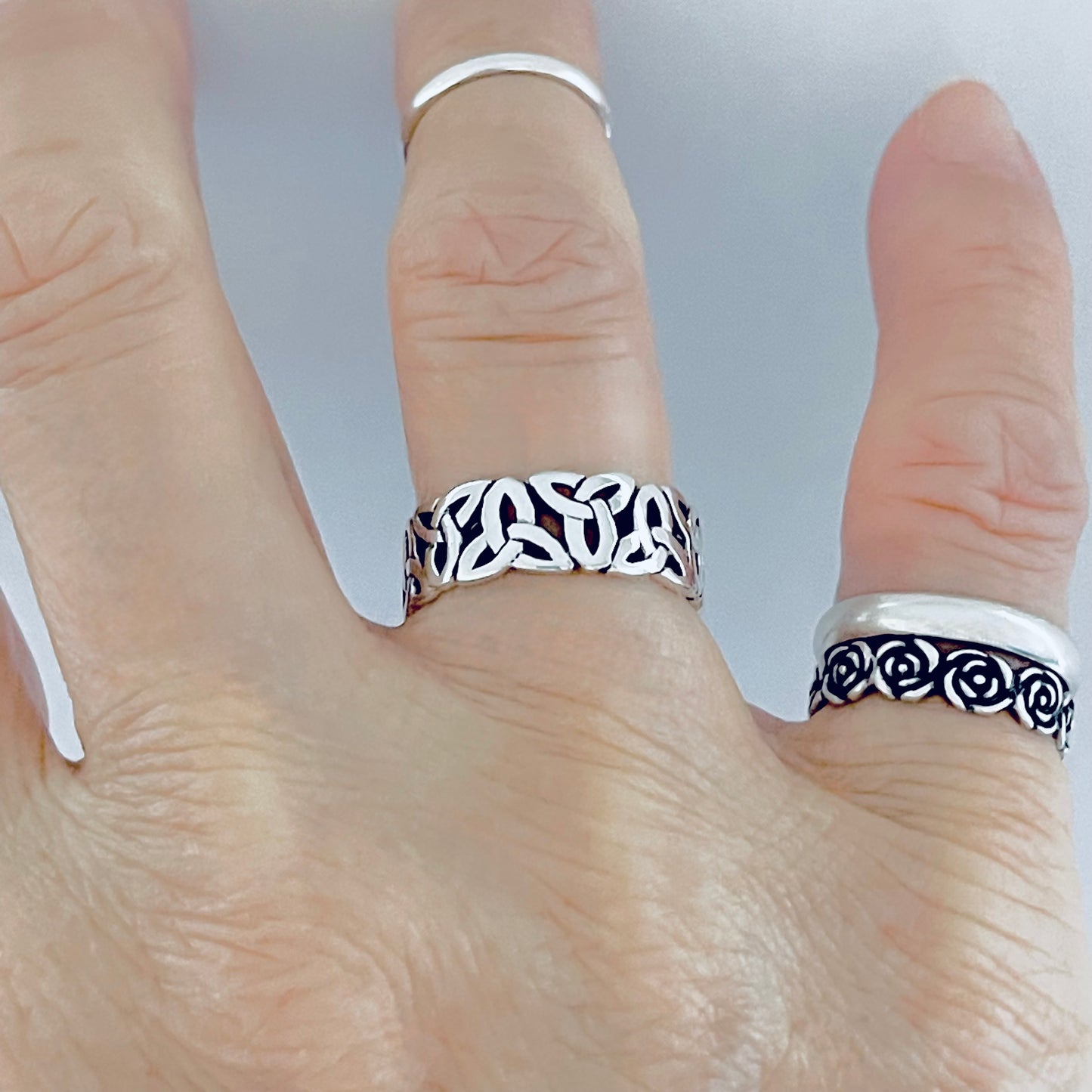 Sterling Silver Unisex Eternity Triquetra Band Ring, Celtic Wedding Bands