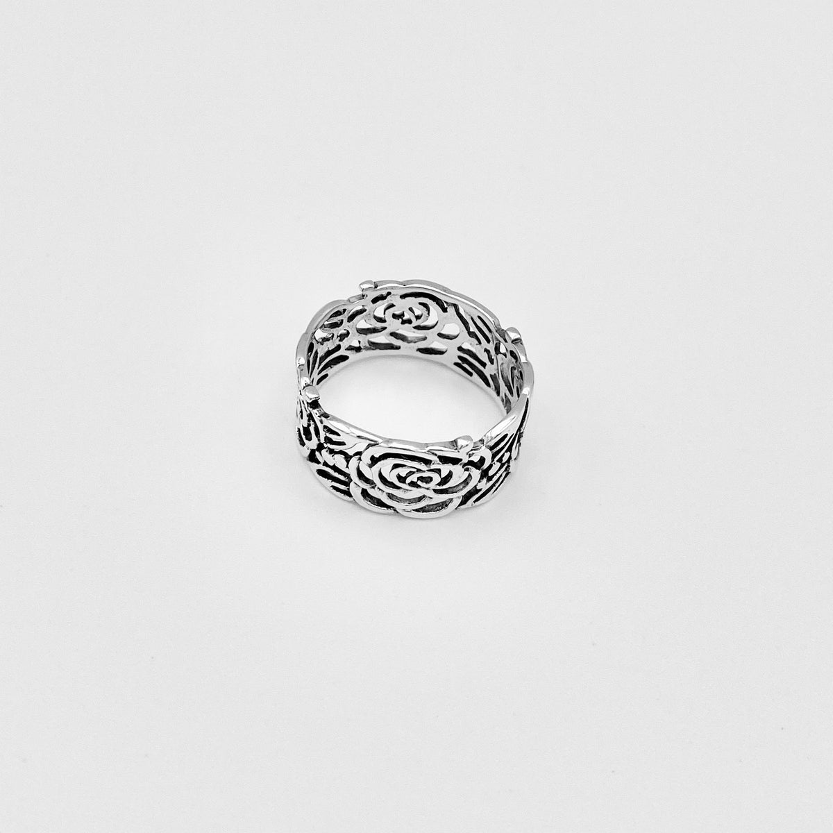 925 Sterling Silver Eternity Flower Band Ring | Statement Rose Floral Silver Rings