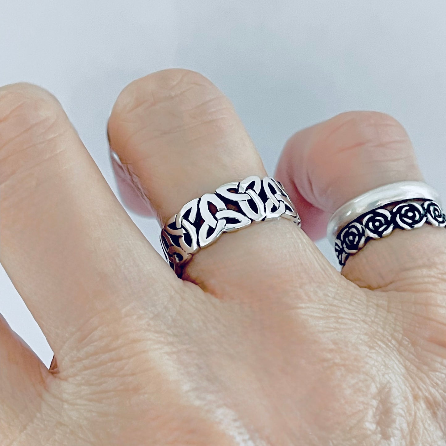 Sterling Silver Unisex Eternity Triquetra Band Ring, Celtic Wedding Bands