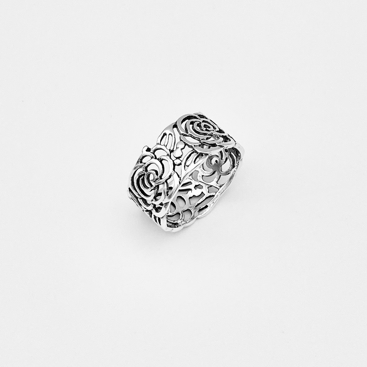 925 Sterling Silver Eternity Flower Band Ring | Statement Rose Floral Silver Rings