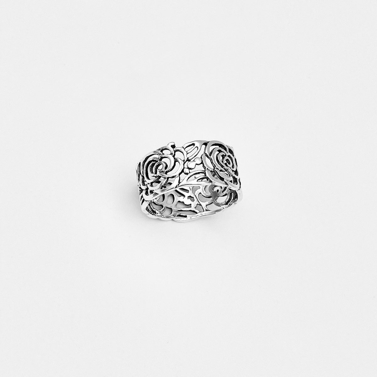 925 Sterling Silver Eternity Flower Band Ring | Statement Rose Floral Silver Rings