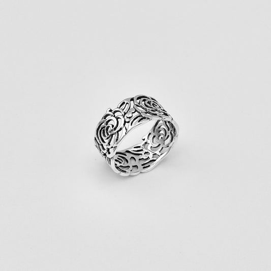 Statement Sterling Silver Eternity Flower Band Ring, Rose Silver Rings