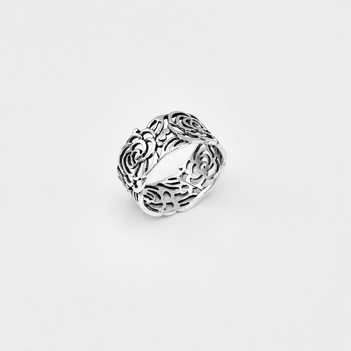 925 Sterling Silver Eternity Flower Band Ring | Statement Rose Floral Silver Rings