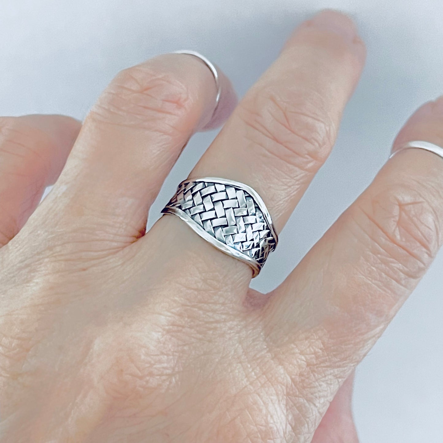 925 Sterling Silver Thin Weave Cuff Ring | Braided Woven Statement Silver Rings