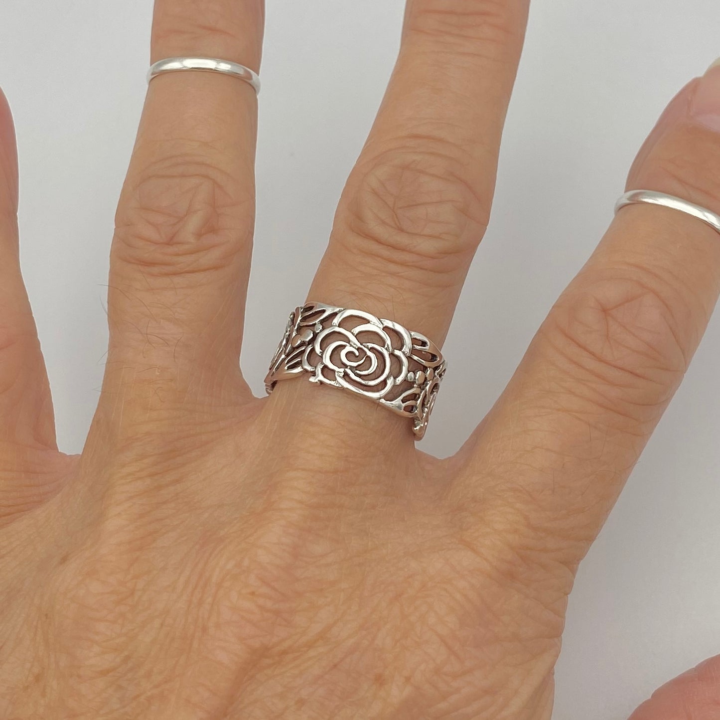 Statement Sterling Silver Eternity Flower Band Ring, Rose Silver Rings