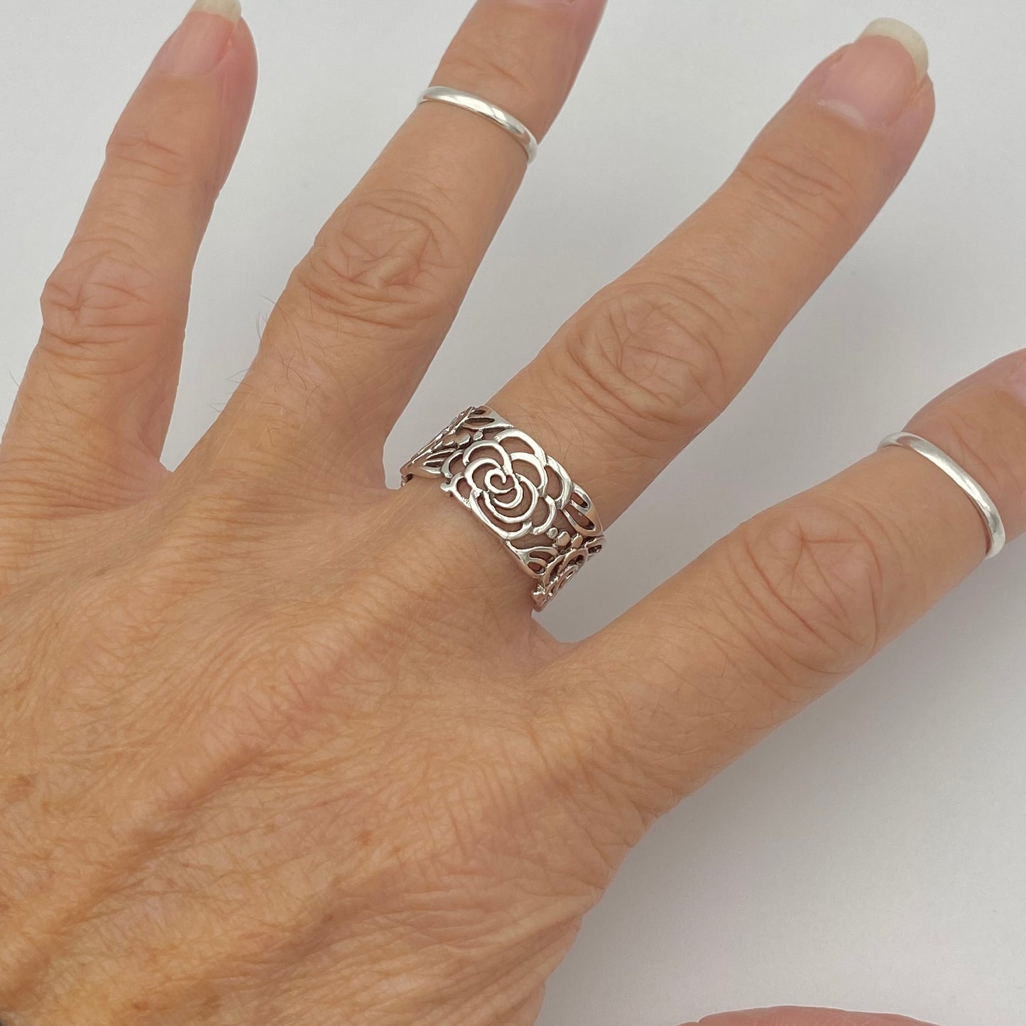 Statement Sterling Silver Eternity Flower Band Ring, Rose Silver Rings