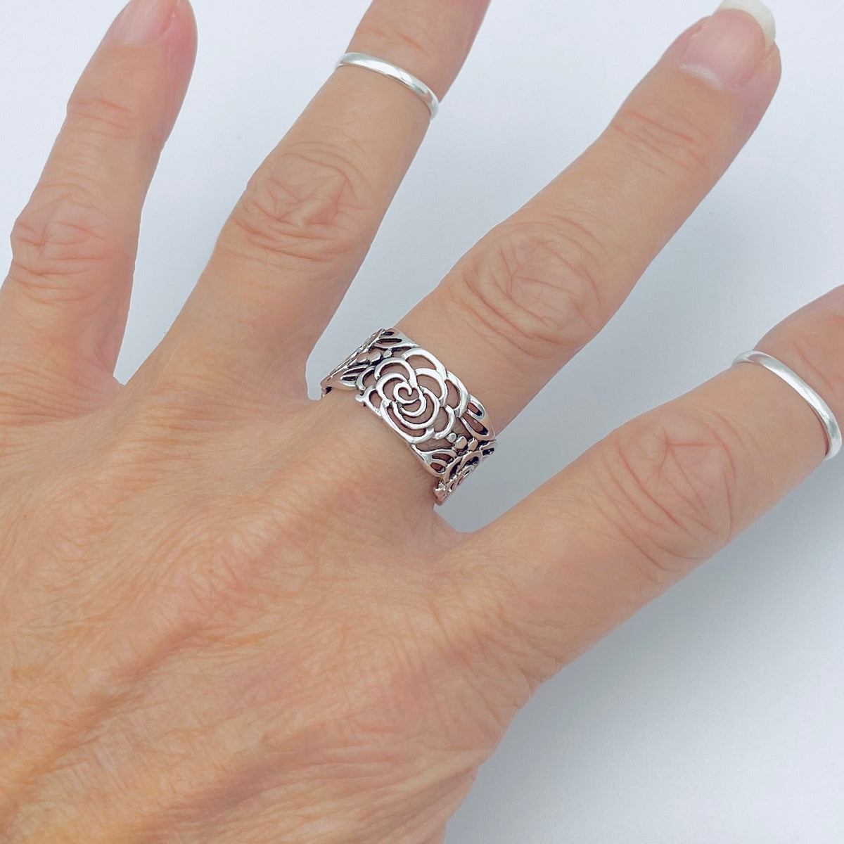 925 Sterling Silver Eternity Flower Band Ring | Statement Rose Floral Silver Rings