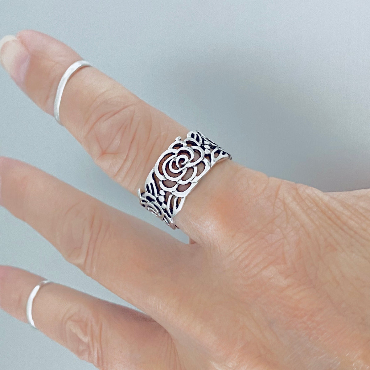 925 Sterling Silver Eternity Flower Band Ring | Statement Rose Floral Silver Rings