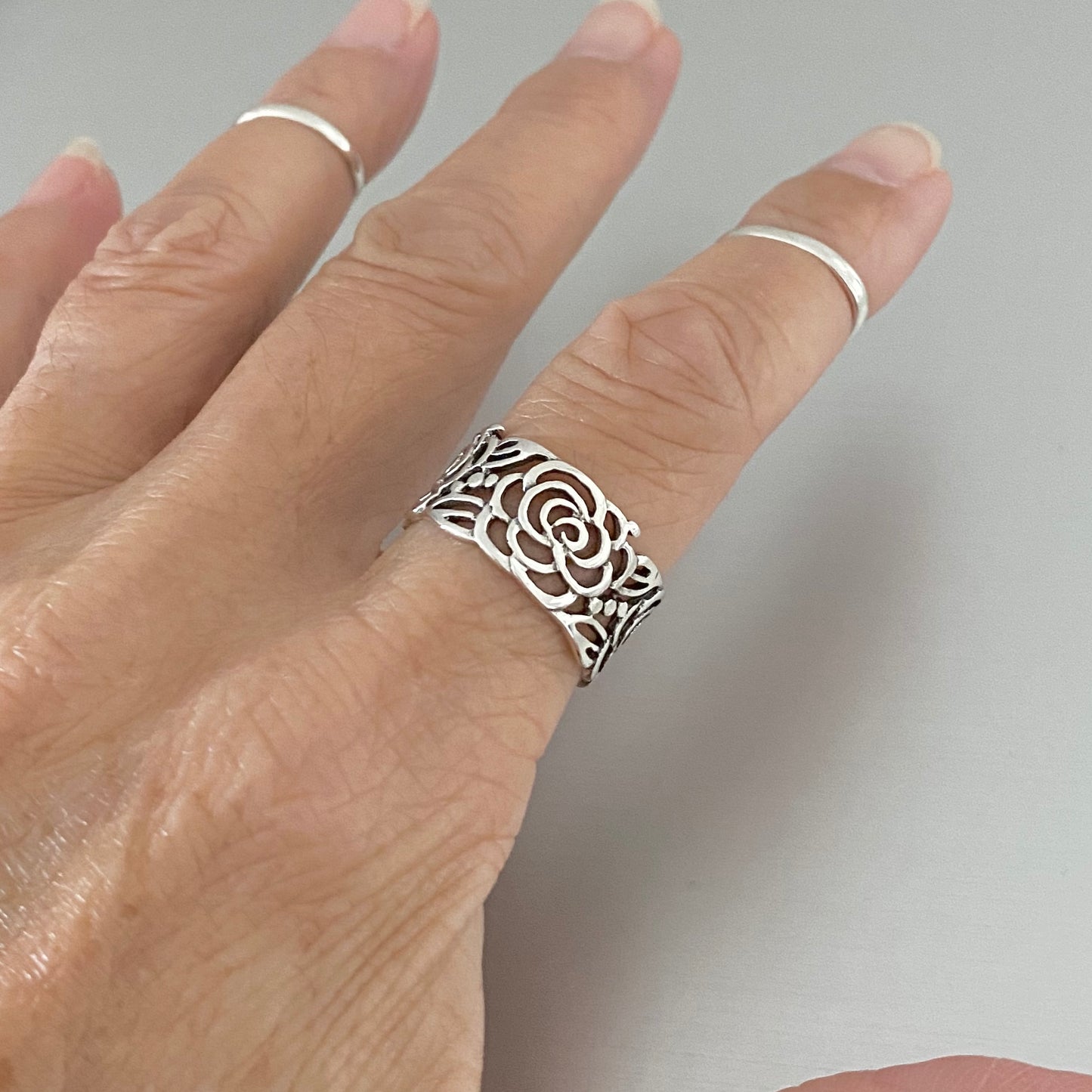 Statement Sterling Silver Eternity Flower Band Ring, Rose Silver Rings