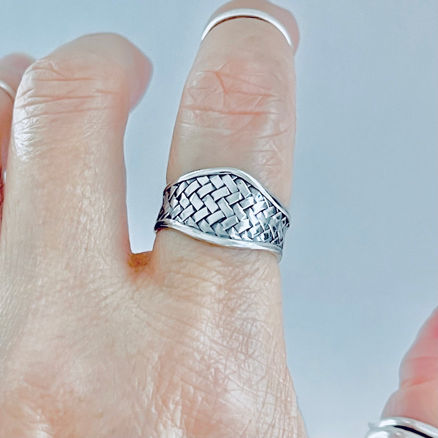 925 Sterling Silver Thin Weave Cuff Ring | Braided Woven Statement Silver Rings