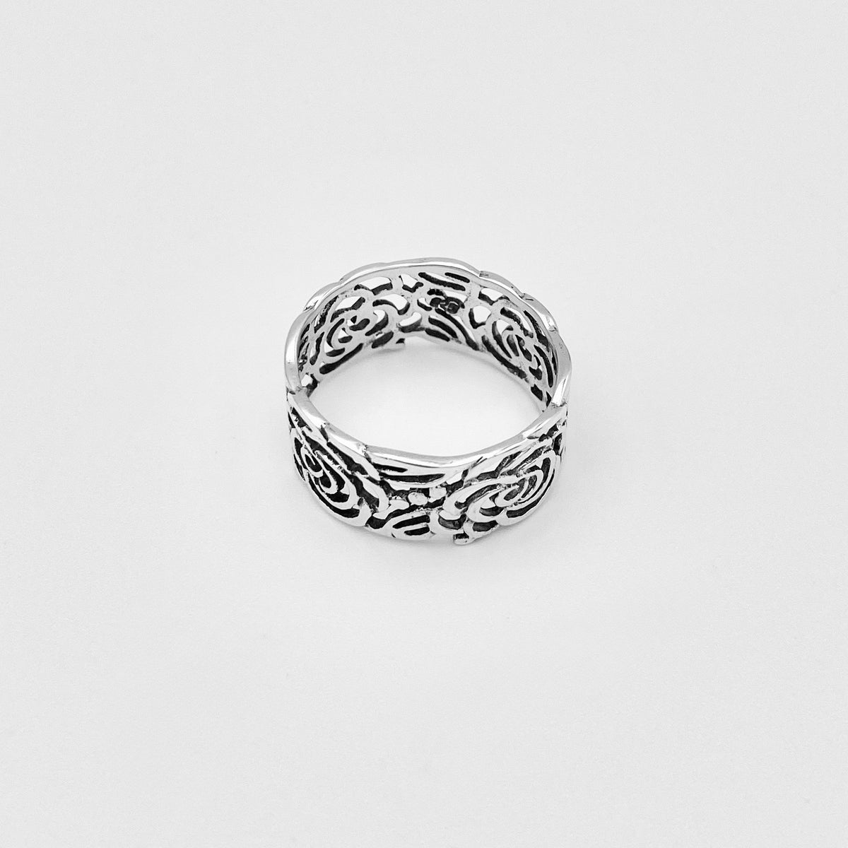 925 Sterling Silver Eternity Flower Band Ring | Statement Rose Floral Silver Rings