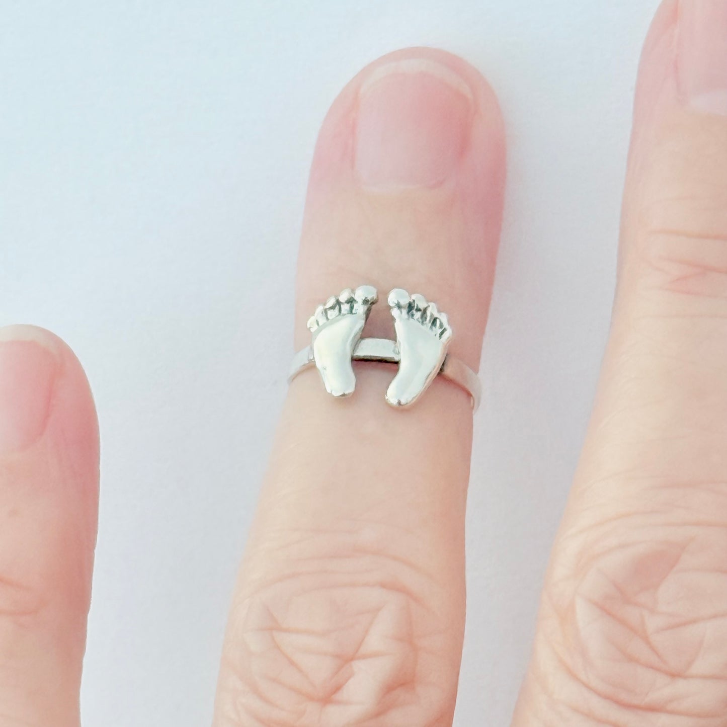 Sterling Silver Barefoot Baby Feet Toe Ring | Footprint Beach Silver Rings