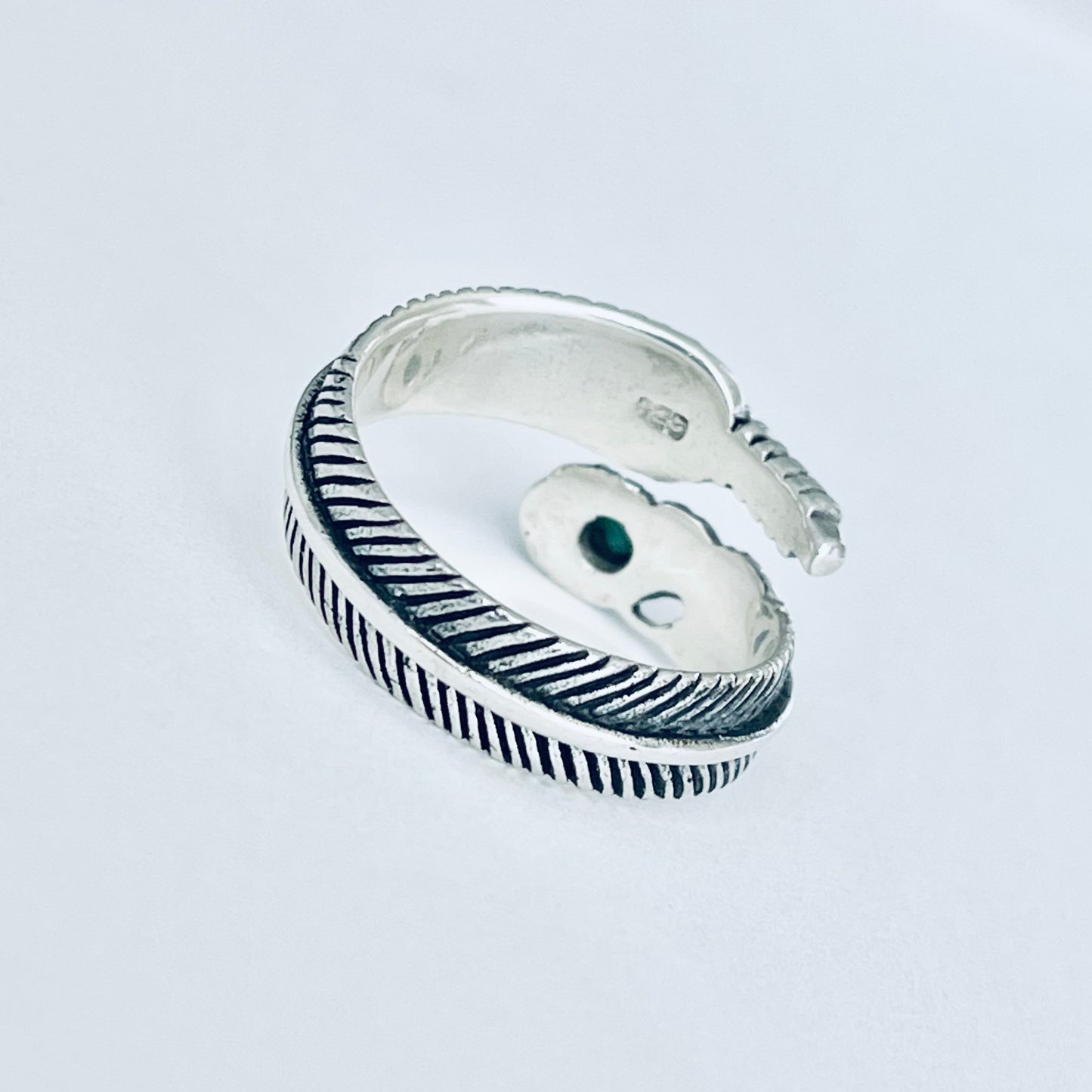 Sterling Silver Wraparound Feather Ring with Synthetic Turquoise Stone, Silver Rings
