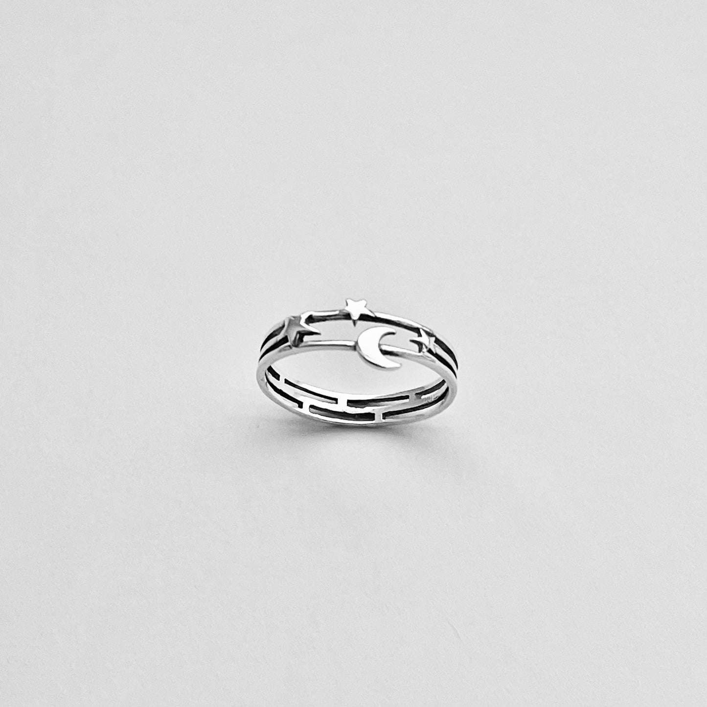 Sterling Silver Delicate Moon and Stars Ring, Minimalist Ring, Celestial Silver Rings