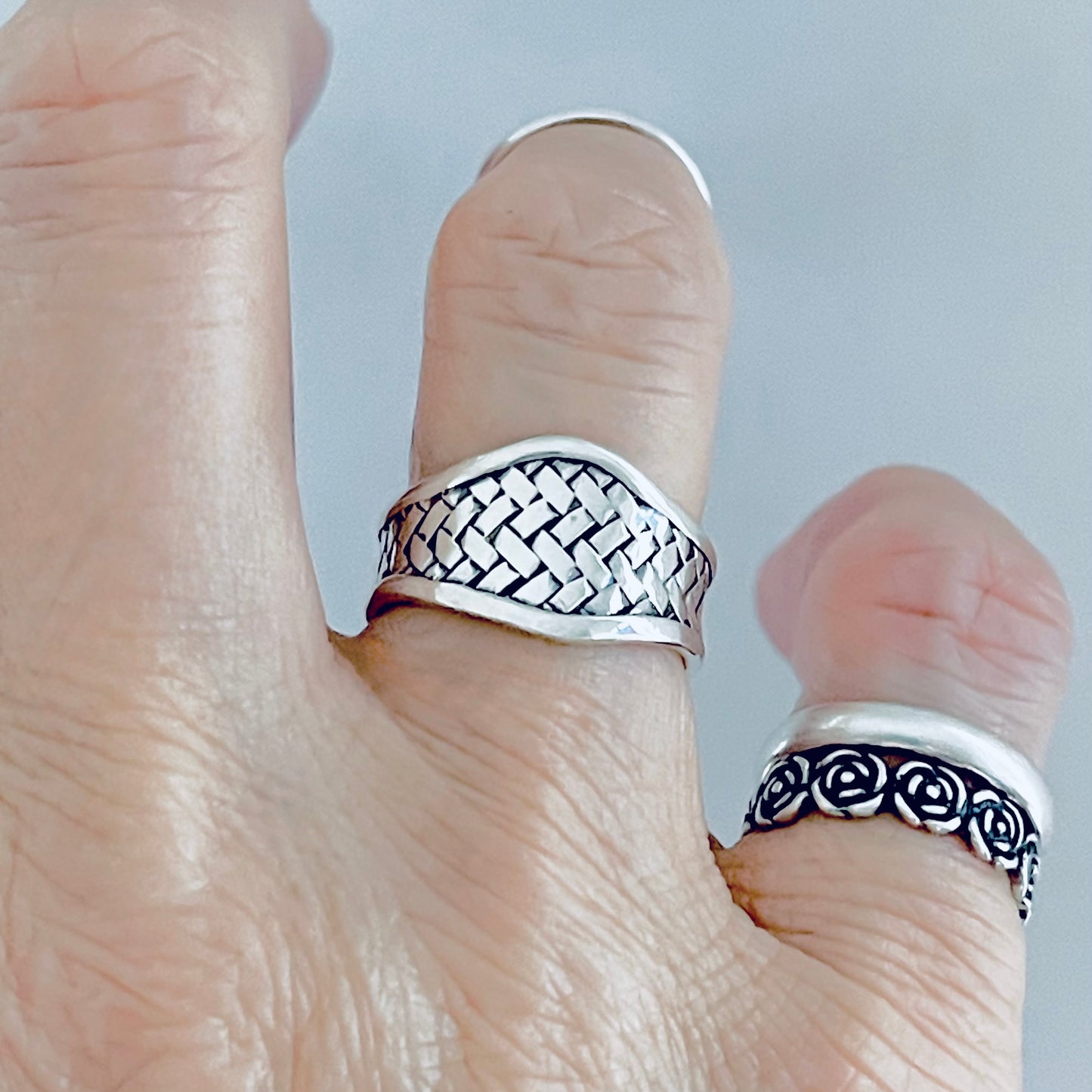 925 Sterling Silver Thin Weave Cuff Ring | Braided Woven Statement Silver Rings