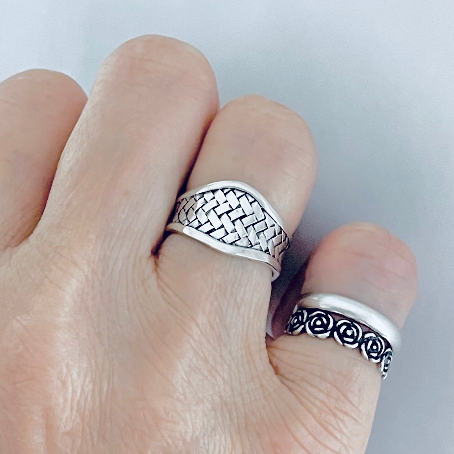 925 Sterling Silver Thin Weave Cuff Ring | Braided Woven Statement Silver Rings