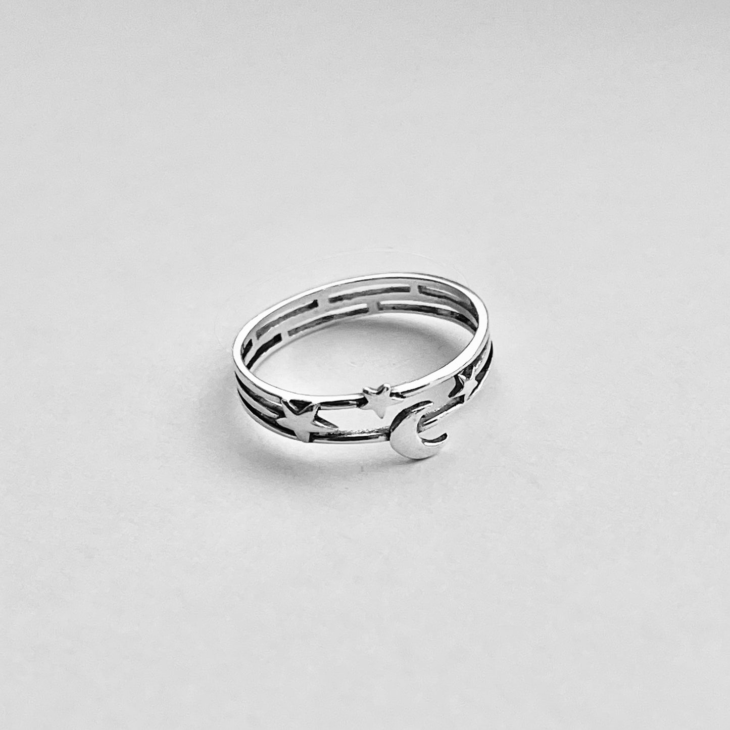 Sterling Silver Delicate Moon and Stars Ring, Minimalist Ring, Celestial Silver Rings