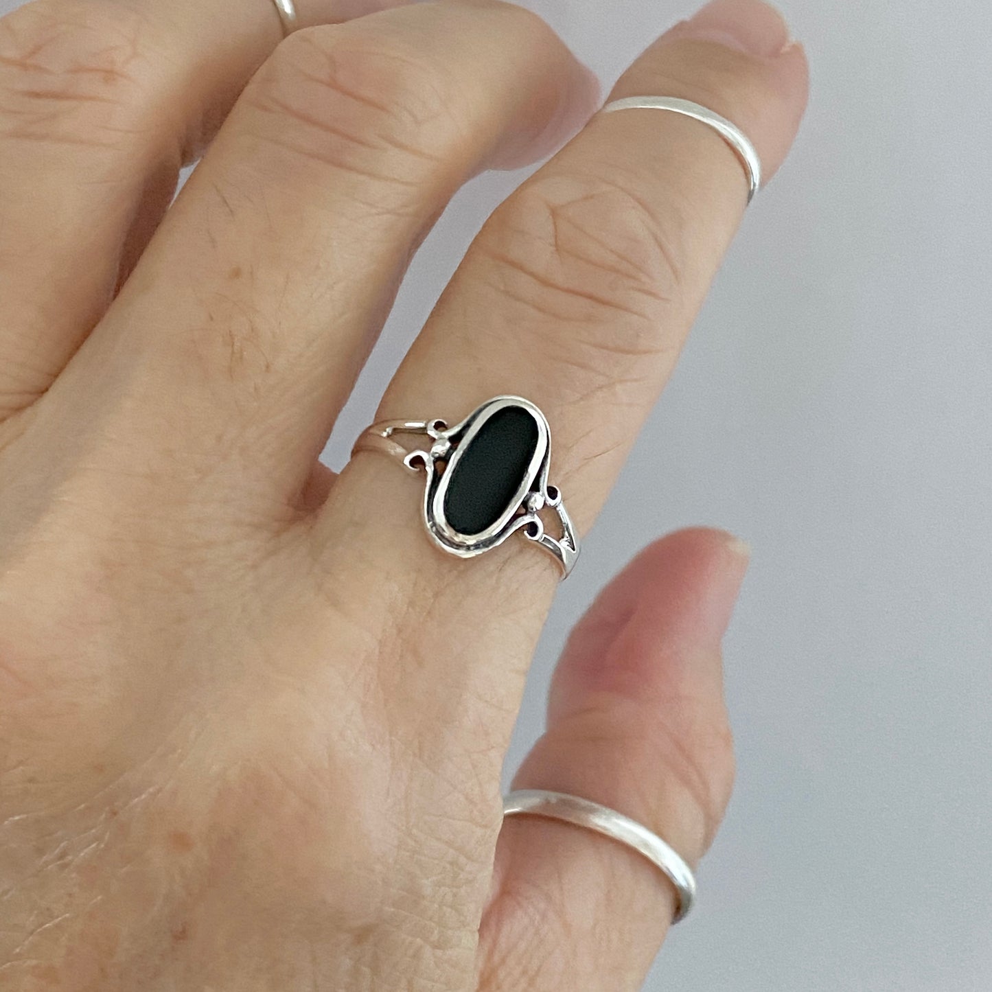 Sterling Silver Oval Black Onyx Ring, Silver Stone Rings, Healing Ring