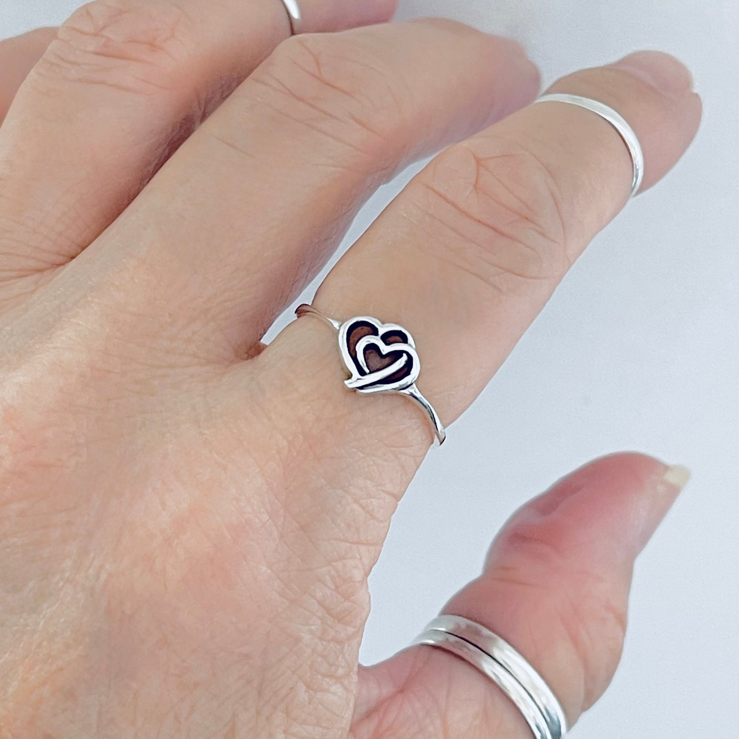 925 Sterling Silver Double Connected Heart Ring | Forever Love Minimalist Silver Rings