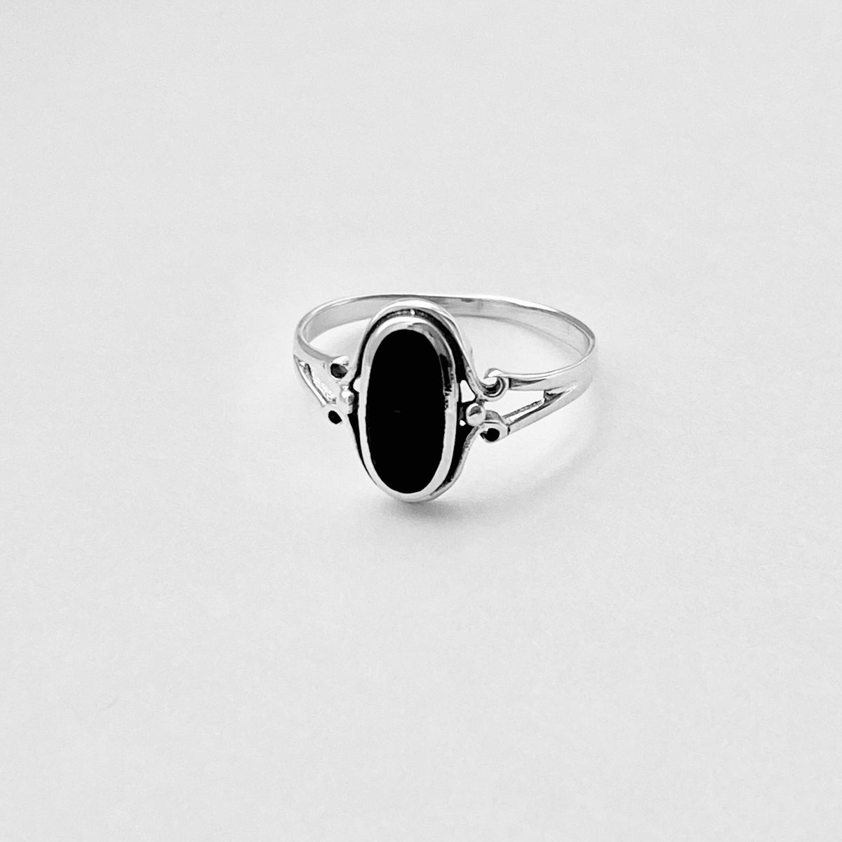 925 Sterling Silver Oval Black Onyx Ring | Dainty Stone Silver Rings