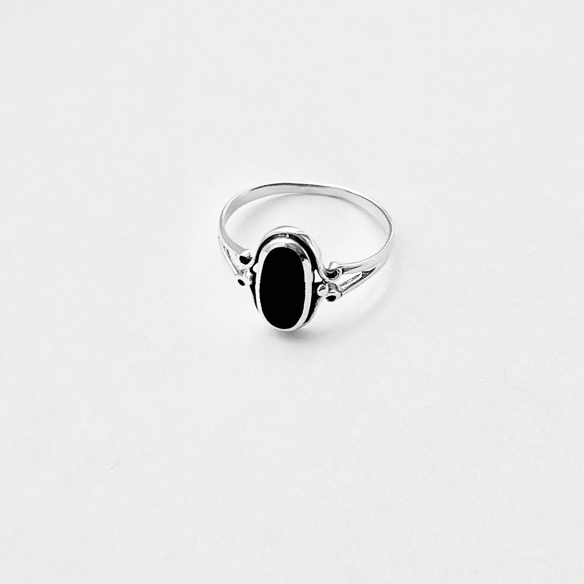 925 Sterling Silver Oval Black Onyx Ring | Dainty Stone Silver Rings