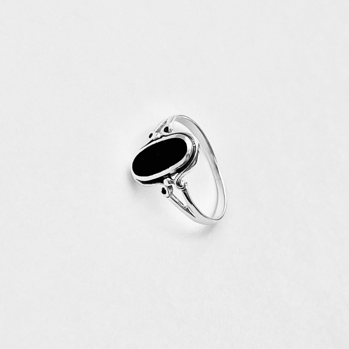925 Sterling Silver Oval Black Onyx Ring | Dainty Stone Silver Rings