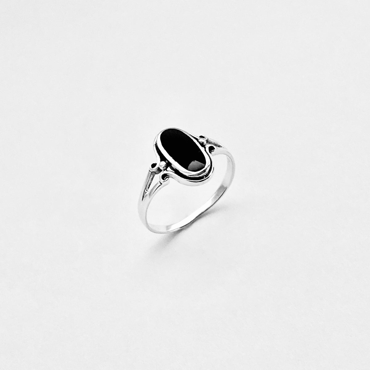 925 Sterling Silver Oval Black Onyx Ring | Dainty Stone Silver Rings