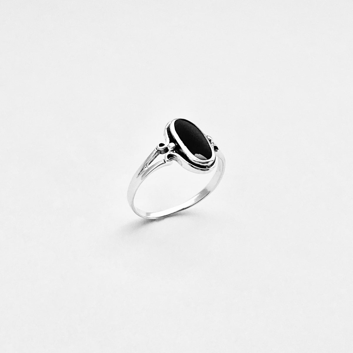 925 Sterling Silver Oval Black Onyx Ring | Dainty Stone Silver Rings