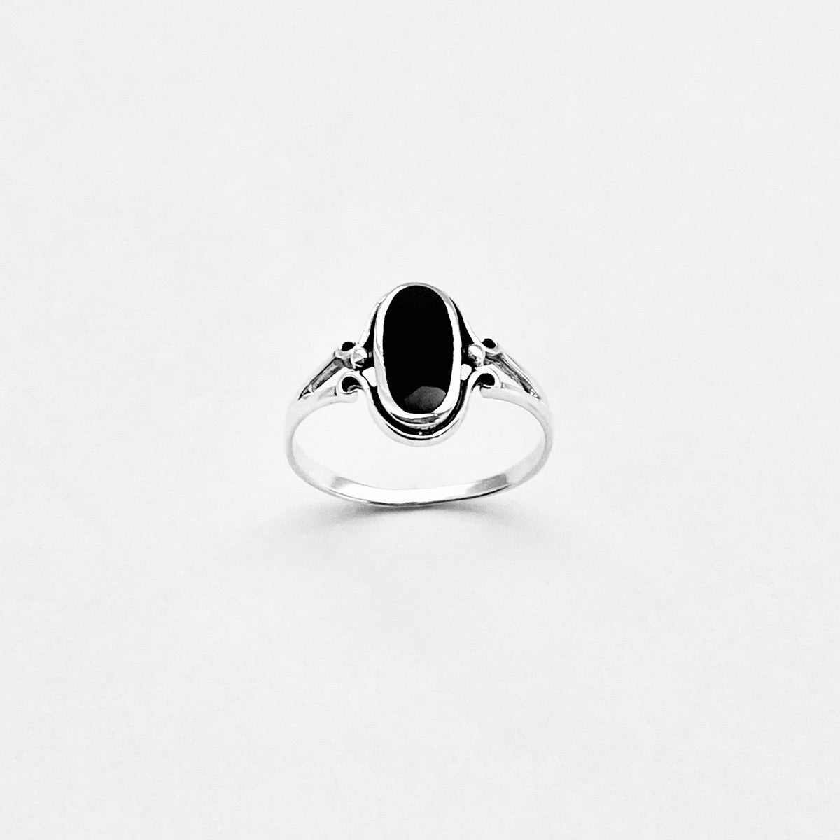925 Sterling Silver Oval Black Onyx Ring | Dainty Stone Silver Rings