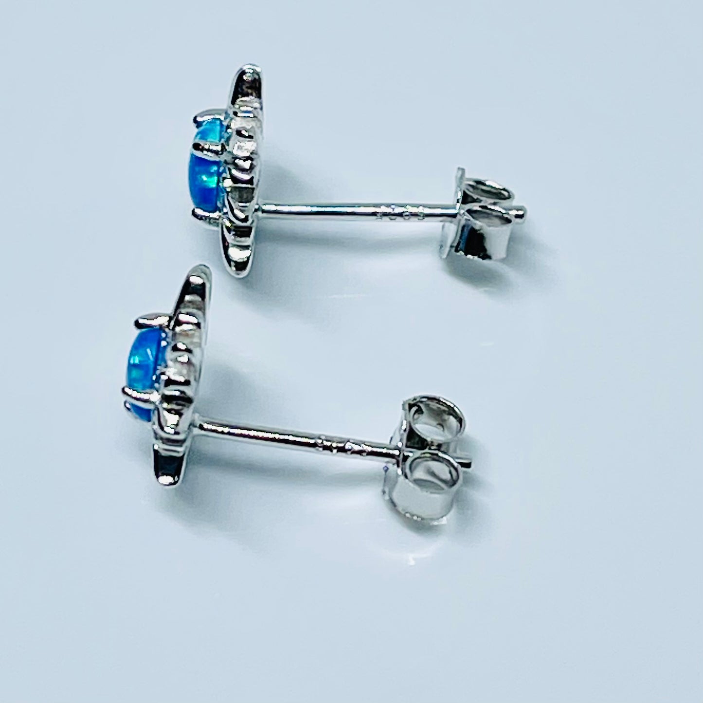 Sterling Silver Blue Lab Opal Blazing Sun Stud Earrings – Celestial Sunshine Silver Earring