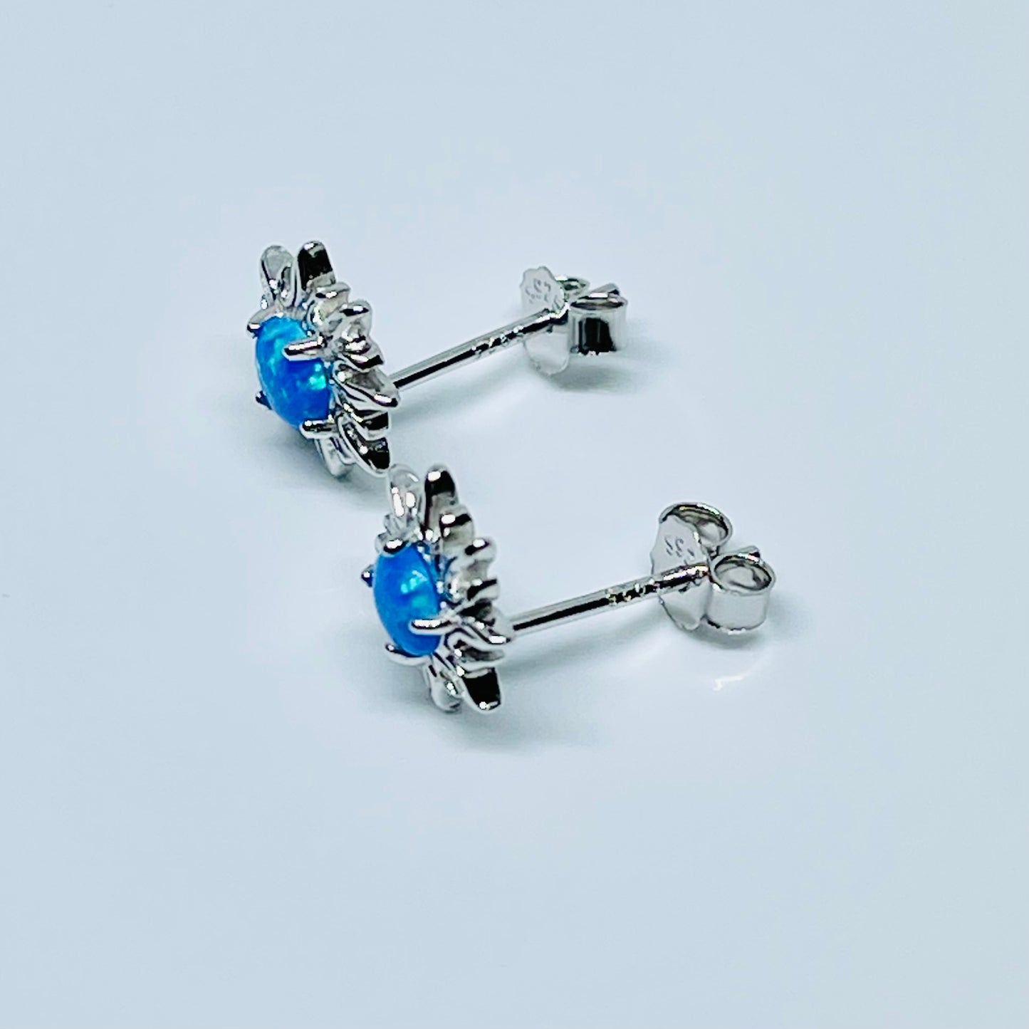 Sterling Silver Blue Lab Opal Blazing Sun Stud Earrings – Celestial Sunshine Silver Earring