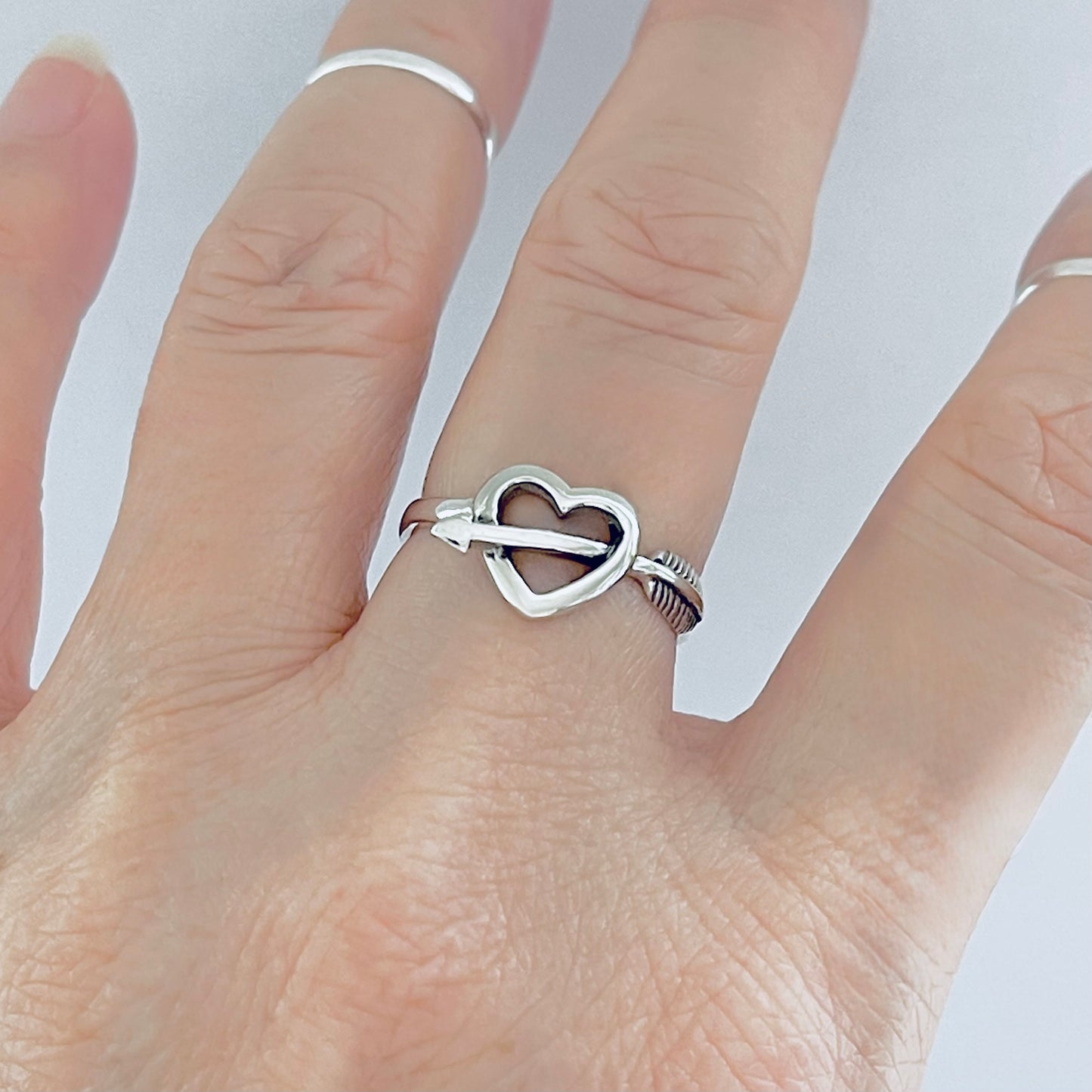 925 Sterling Silver Bow and Arrow Pierced Heart Ring | Forever Deep Love Silver Rings