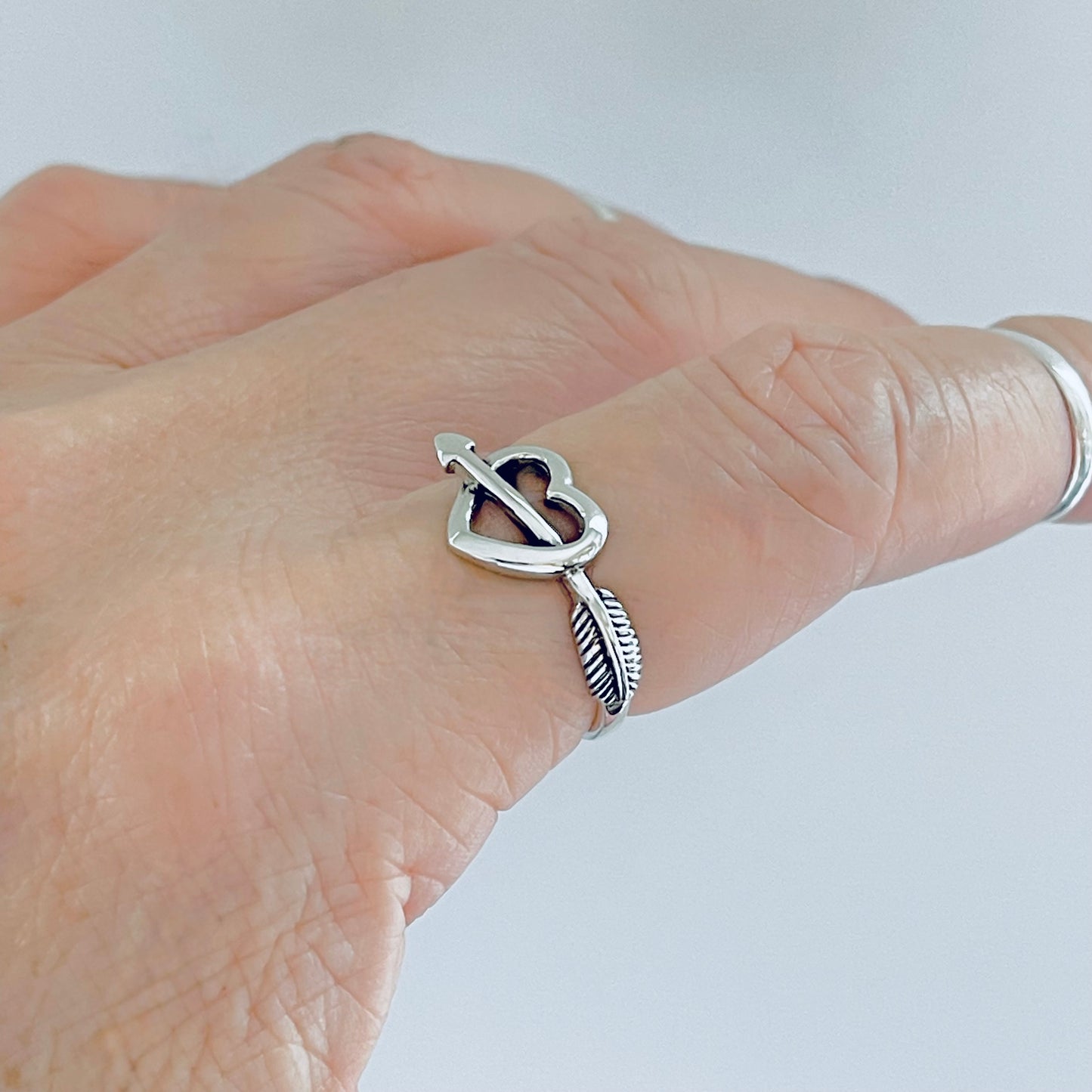 925 Sterling Silver Bow and Arrow Pierced Heart Ring | Forever Deep Love Silver Rings