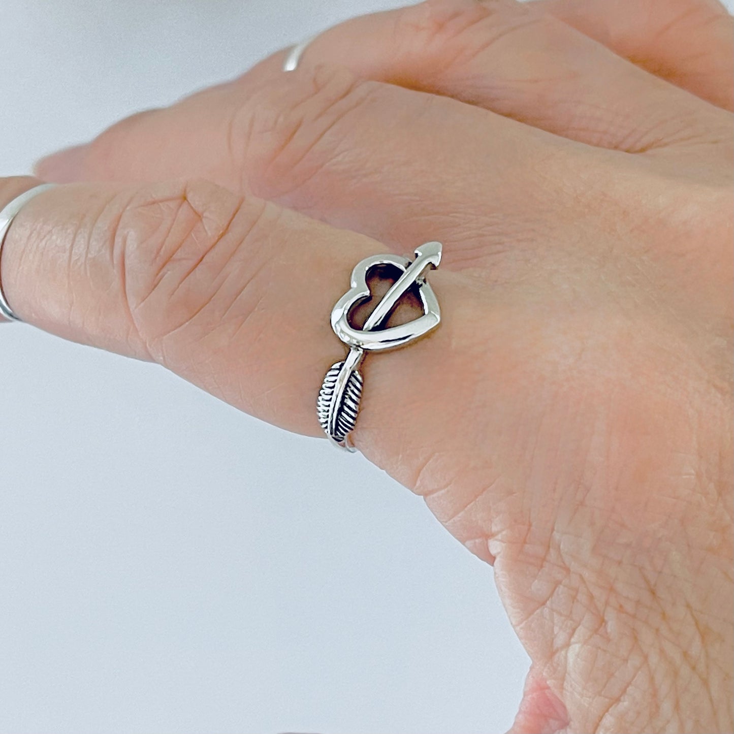 925 Sterling Silver Bow and Arrow Pierced Heart Ring | Forever Deep Love Silver Rings