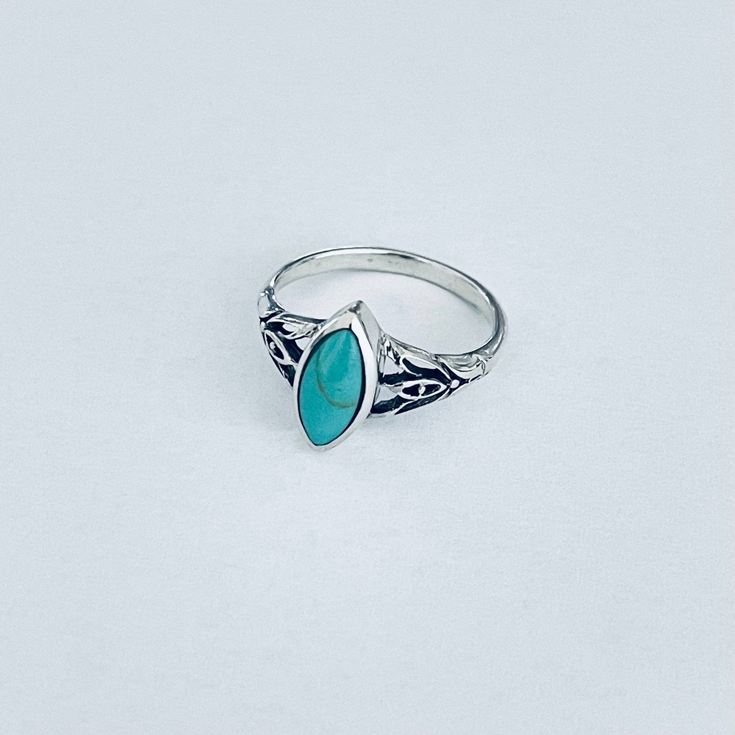 Sterling Silver Diamond Shape Synthetic Turquoise Ring | Boho Stone Jewelry