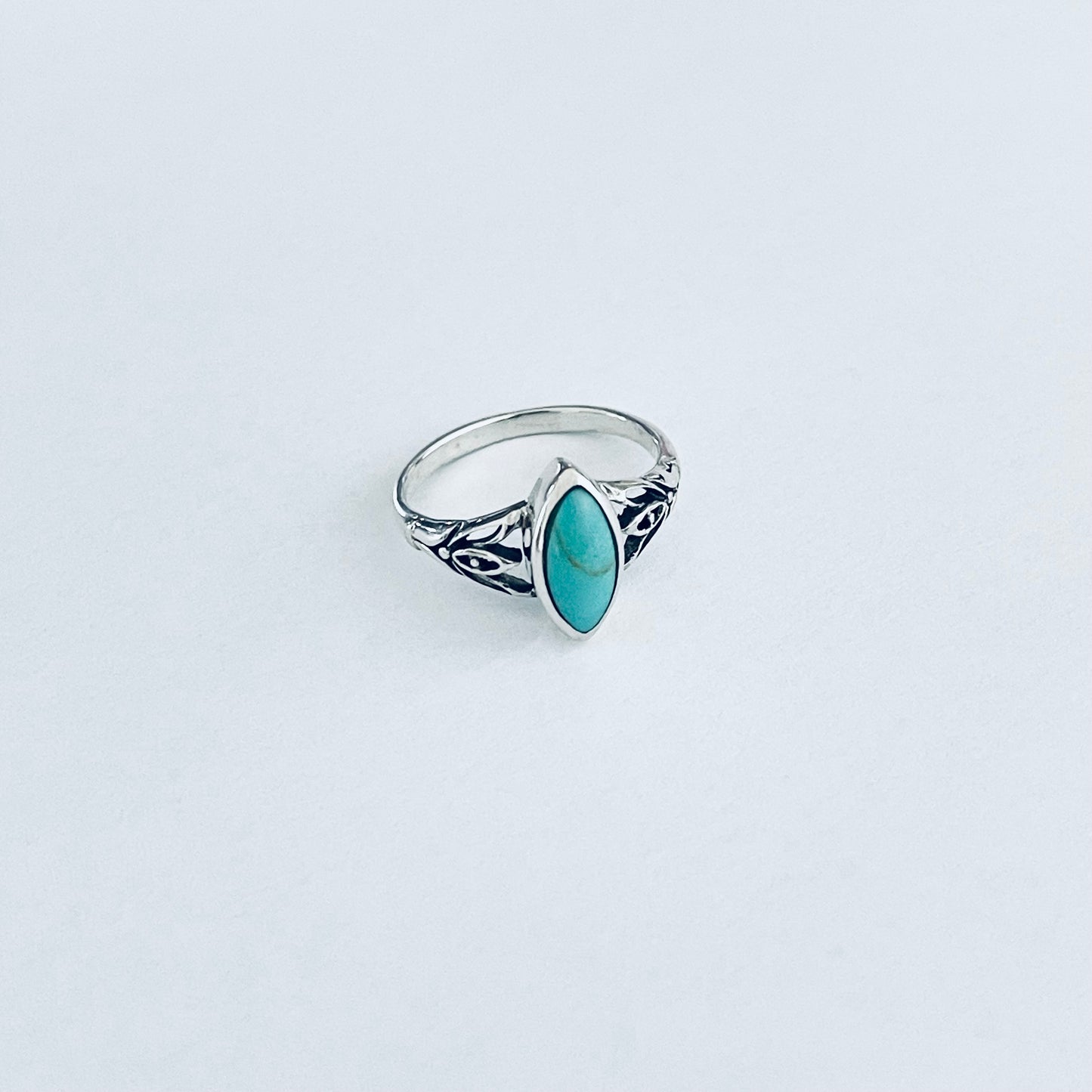 Sterling Silver Diamond Shape Synthetic Turquoise Ring | Boho Stone Jewelry