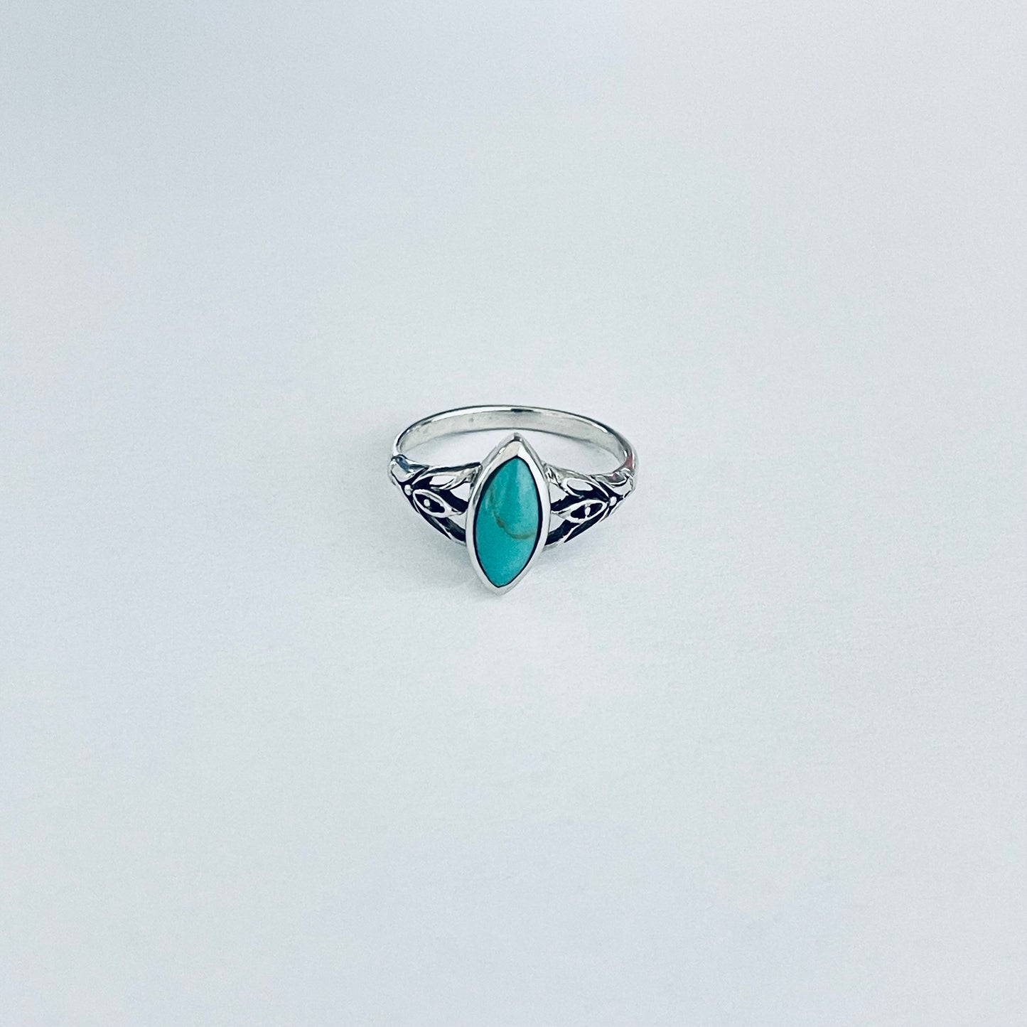 Sterling Silver Diamond Shape Synthetic Turquoise Ring | Boho Stone Jewelry