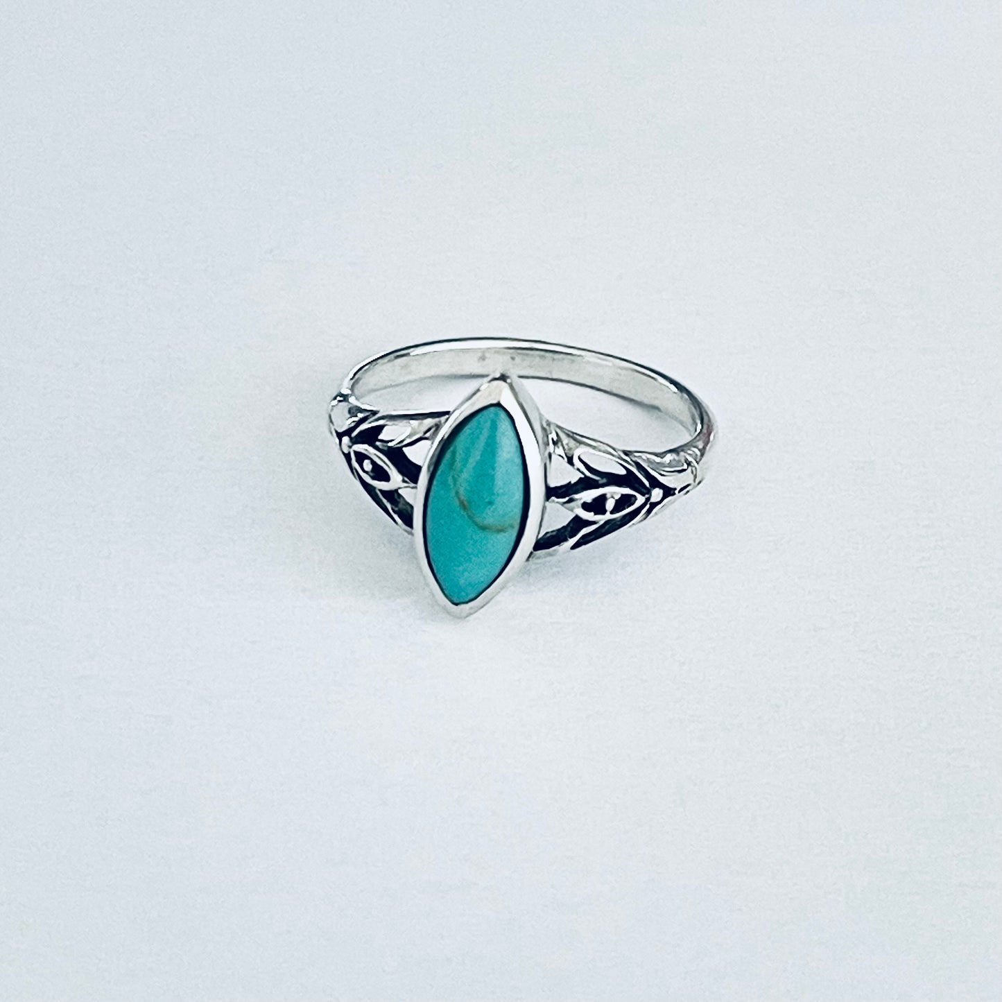 Sterling Silver Diamond Shape Synthetic Turquoise Ring | Boho Stone Jewelry