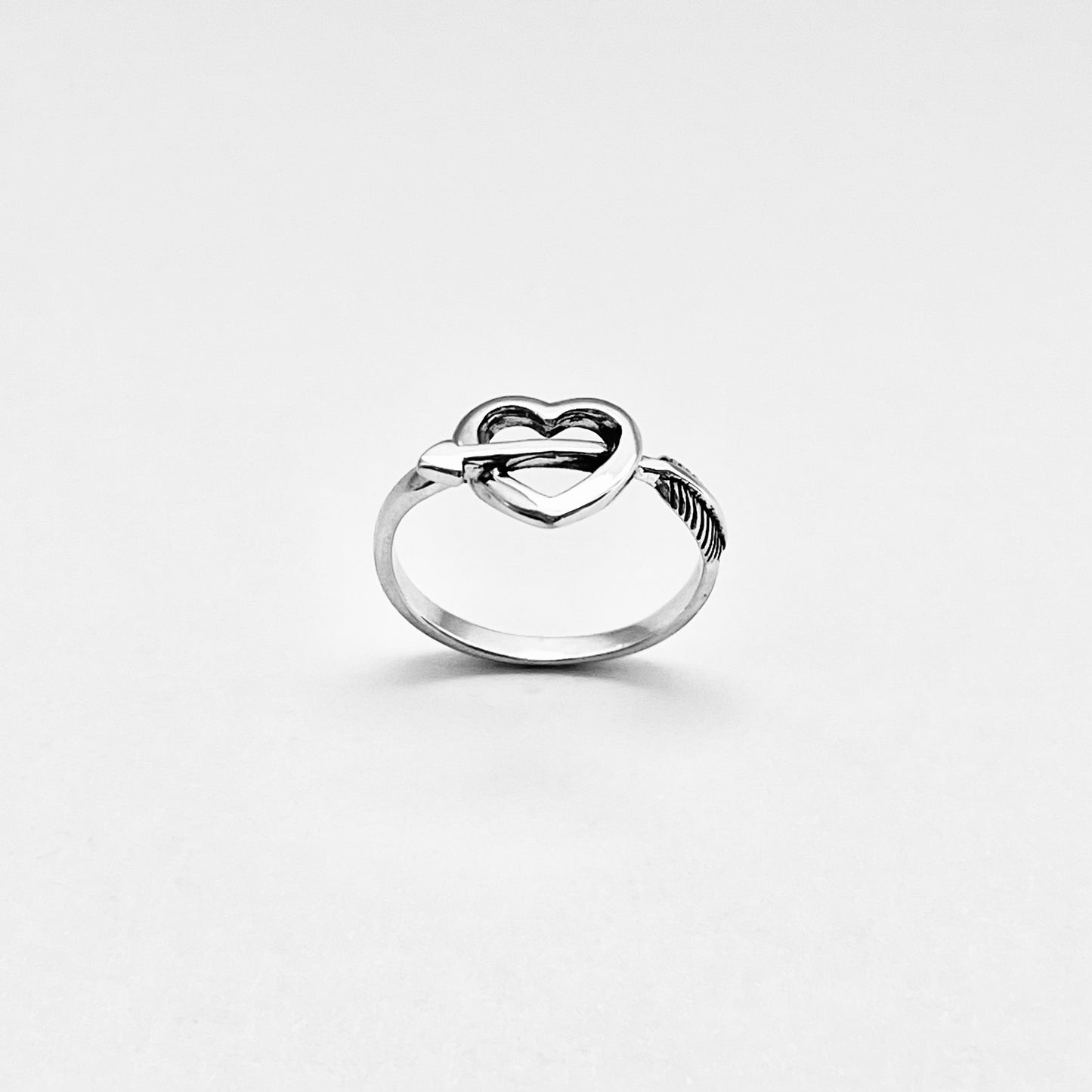 925 Sterling Silver Bow and Arrow Pierced Heart Ring | Forever Deep Love Silver Rings