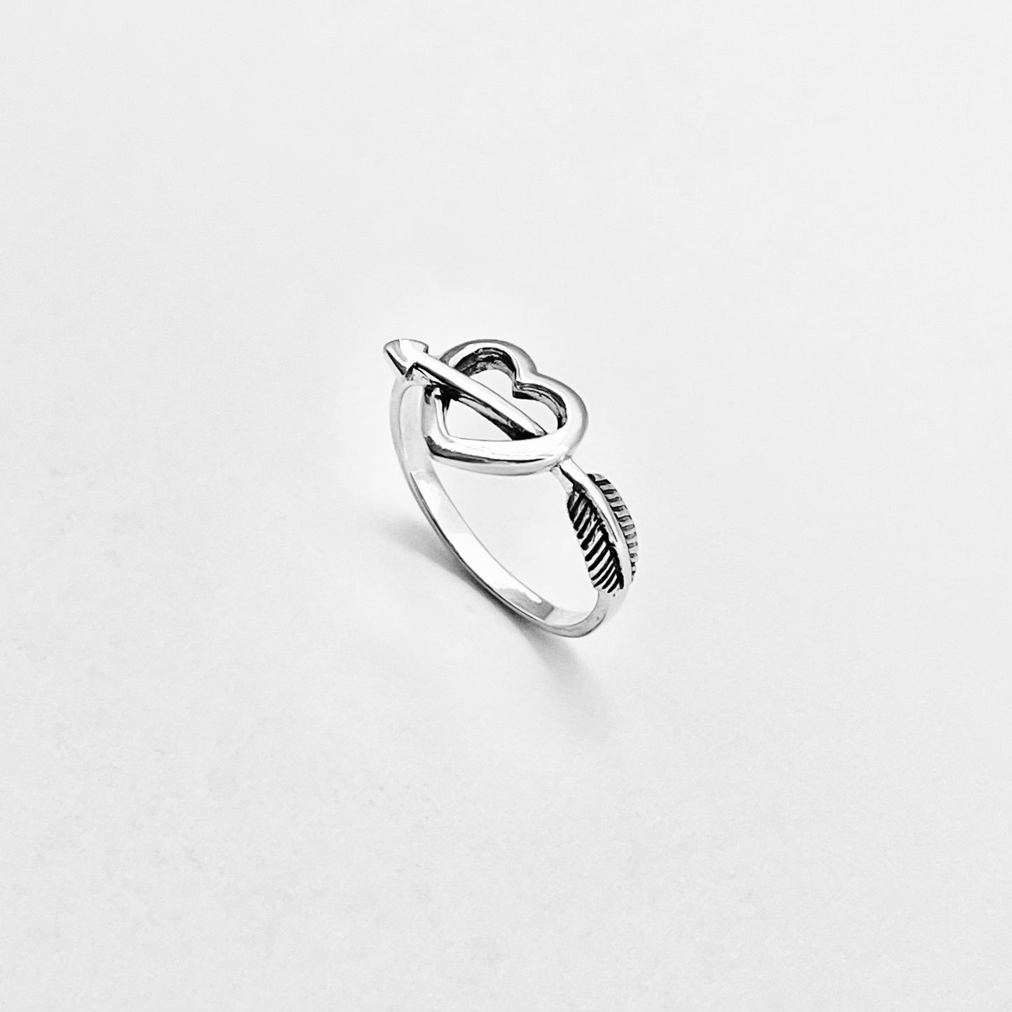 925 Sterling Silver Bow and Arrow Pierced Heart Ring | Forever Deep Love Silver Rings