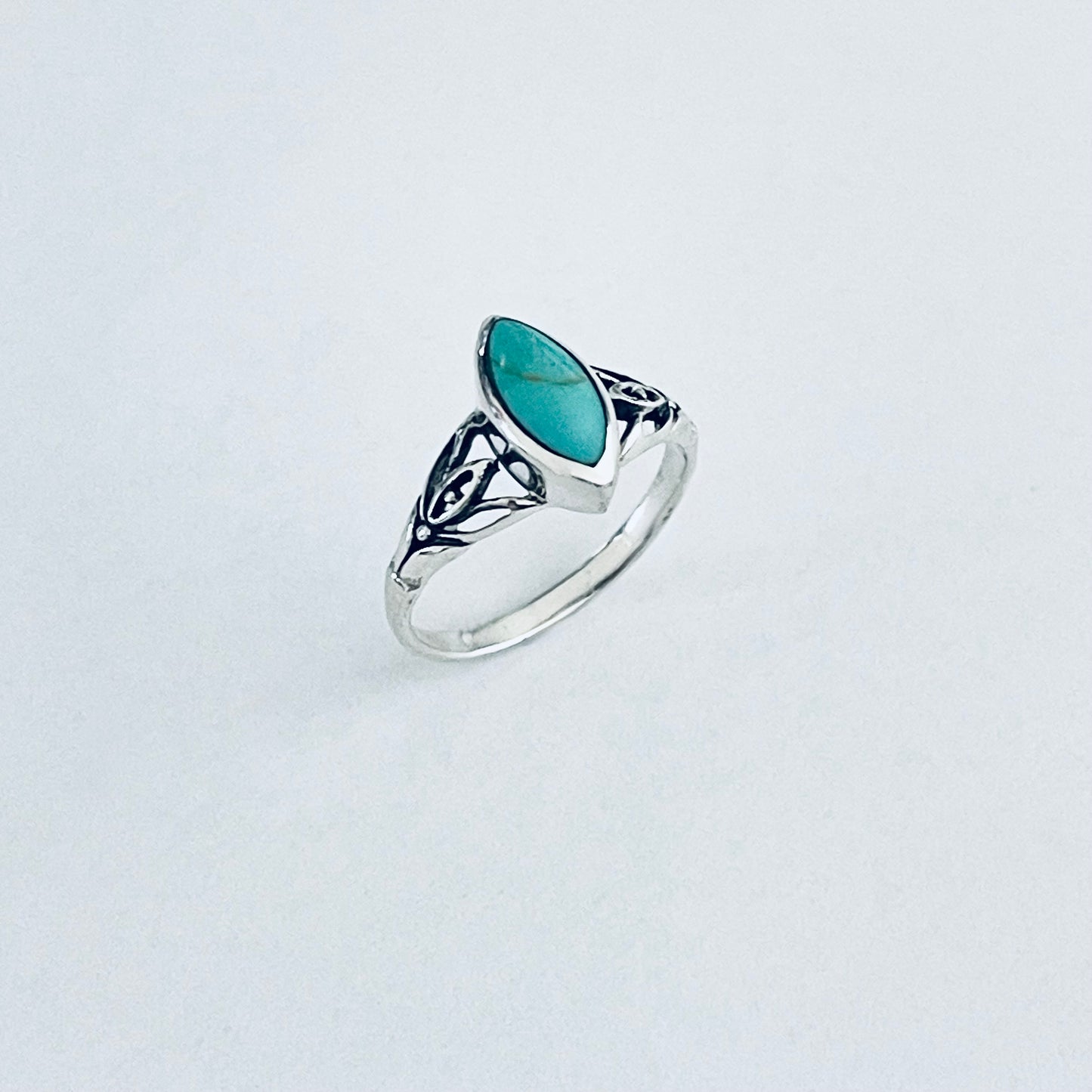 Sterling Silver Diamond Shape Synthetic Turquoise Ring | Boho Stone Jewelry