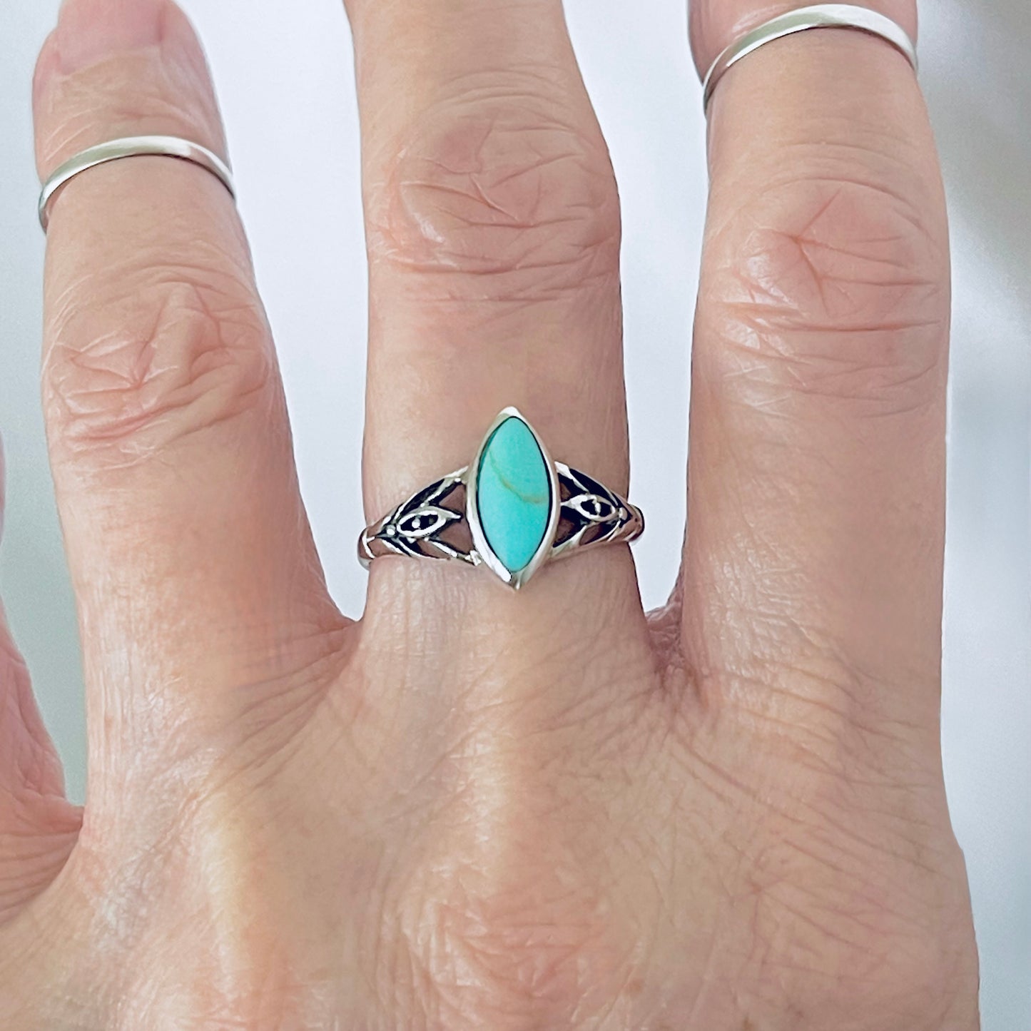 Sterling Silver Diamond Shape Synthetic Turquoise Ring | Boho Stone Jewelry