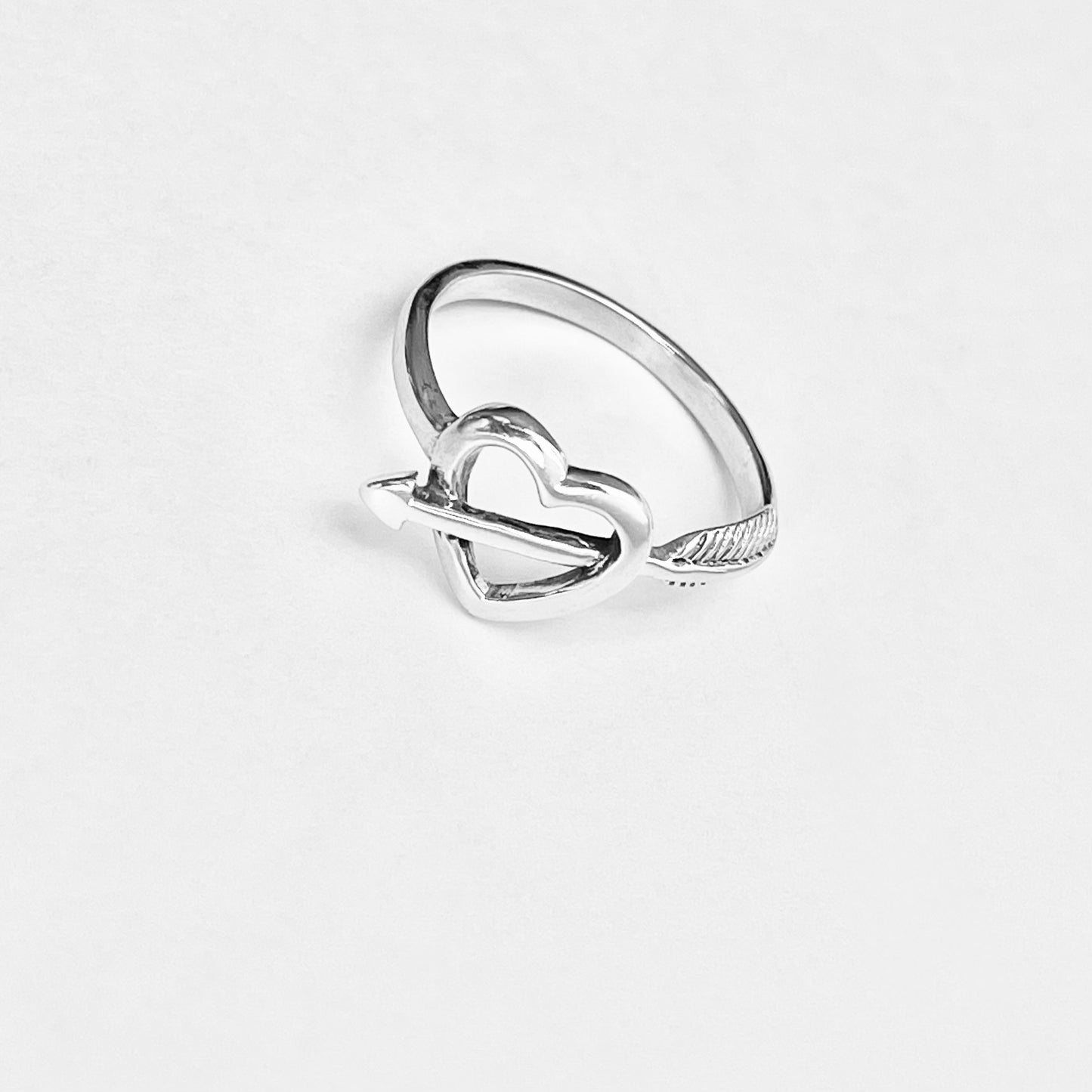 925 Sterling Silver Bow and Arrow Pierced Heart Ring | Forever Deep Love Silver Rings