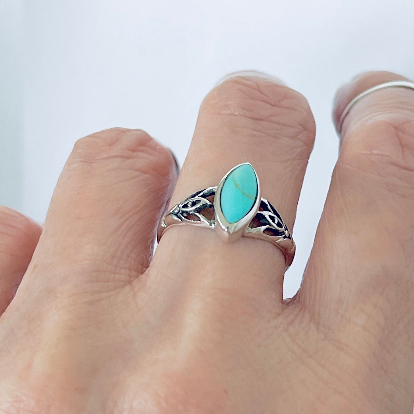 Sterling Silver Diamond Shape Synthetic Turquoise Ring | Boho Stone Jewelry