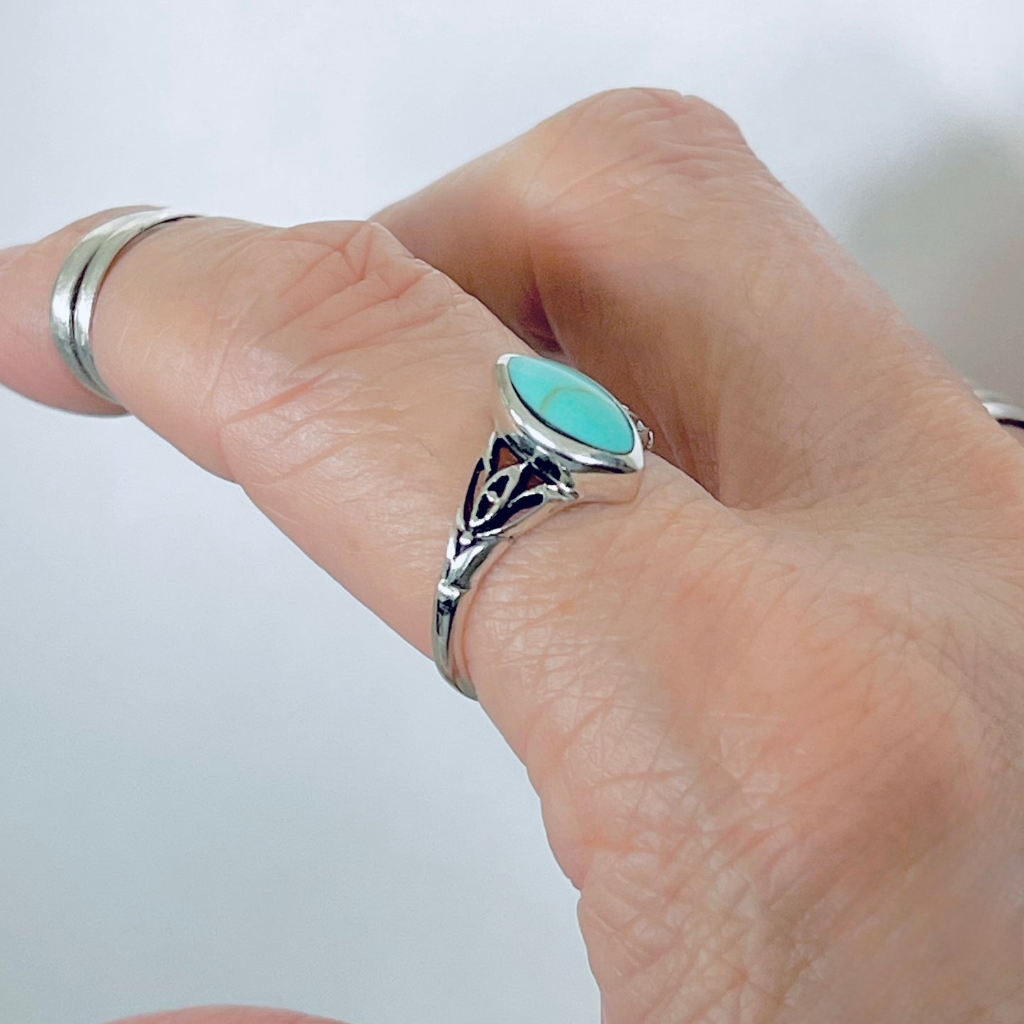 Sterling Silver Diamond Shape Synthetic Turquoise Ring | Boho Stone Jewelry