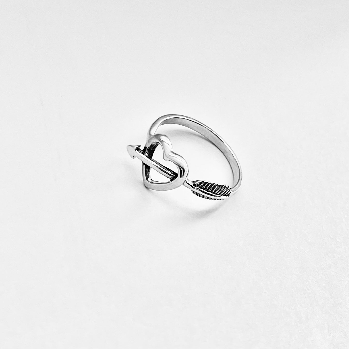 925 Sterling Silver Bow and Arrow Pierced Heart Ring | Forever Deep Love Silver Rings