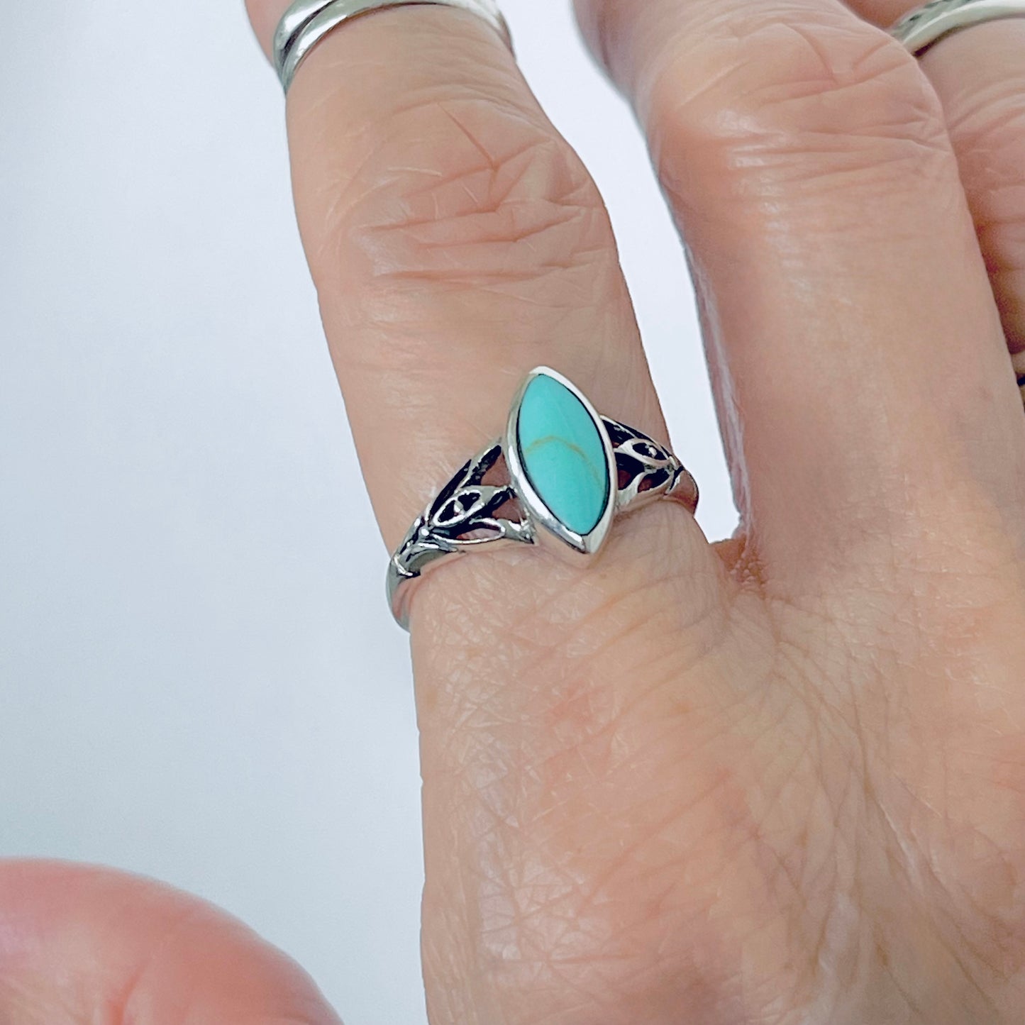 Sterling Silver Diamond Shape Synthetic Turquoise Ring | Boho Stone Jewelry