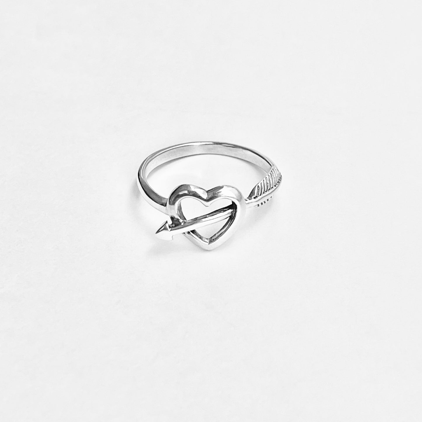 925 Sterling Silver Bow and Arrow Pierced Heart Ring | Forever Deep Love Silver Rings